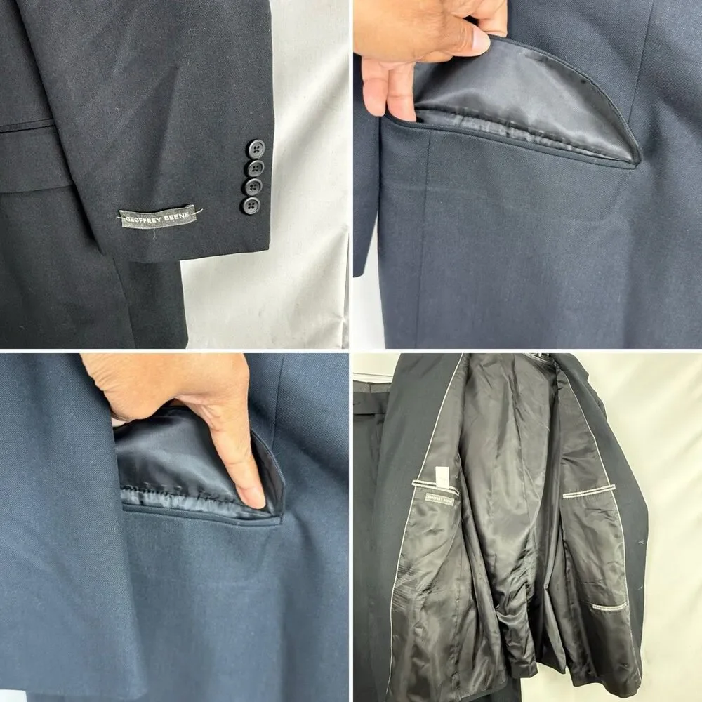 Vtg Geoffrey Beene 2 Piece Suit Mens 52R Pleated 48x30 Black 2 button Front